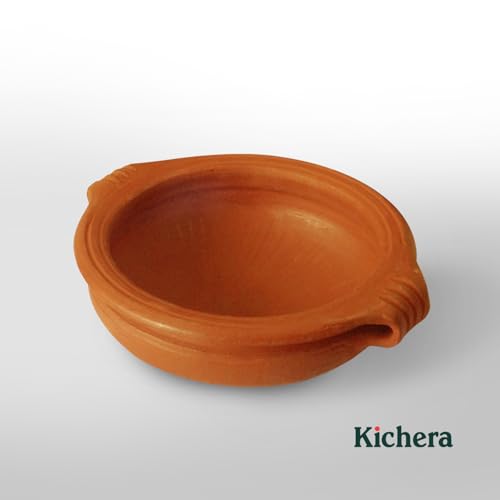 Image of Kichera Deep Burned Clay Pots for Cooking and Serving - Mud Pot Handcrafted Black Pottery Handi /Kadai Combo 1L, 2L & 2L | Pre-Seasoned Unglazed | Mitti Bartan for Rice, Biryani, Curry (RED, 5L)