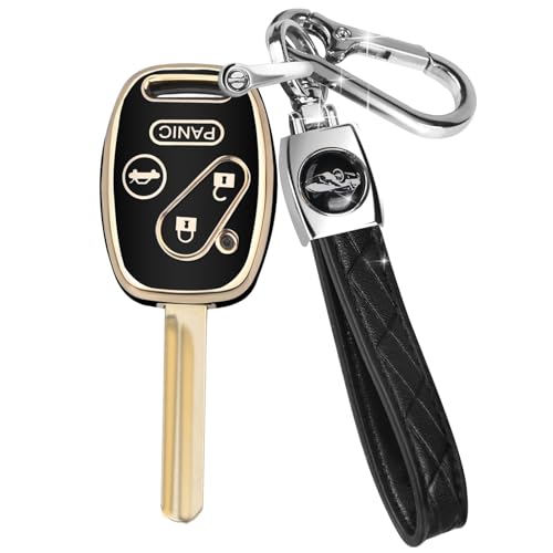 MILD EAST for Honda Key Fob Cover with Keychain Car Key Case Shell Protector for Honda Accord 2003-2012 | Civic 2006-2013 | Pilot 2005-2015 CRV CRZ Fit Odyssey 4 Buttons Smart Remote Control Black