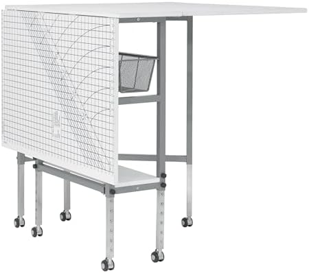 Sew Ready Foldable Hobby and Cutting Grid Table – 58.75″ W x 36.5″ D White Arts and Crafts Table with Grid Top and Silver Storage Drawers Sew Ready Foldable Hobby and Cutting Grid Table – 58.75″ W x 36.5″ D White Arts and Crafts Table with Grid Top and Silver Storage Drawers