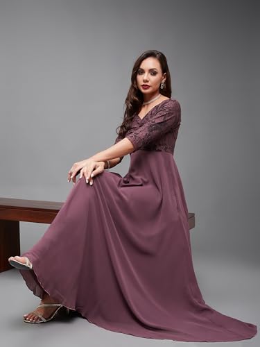 Image of Miss Chase Women's Round Neck Cap Sleeves Lace Knee -Long Skater Dress
