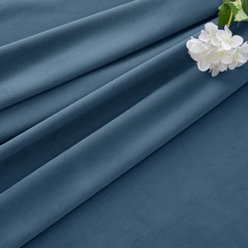 Image of MIULEE Velvet Curtains 50W x 96L 2 Panels Stone Blue Blackout Curtains | Luxury velvet fabric, pinch pleat design, back tab hooks, thermal insulated, blackout light blocking, for living room bedroom