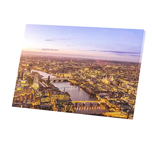 Vue Aérienne Londres Nuit Toile Contre Murs Vides 45x30cm
