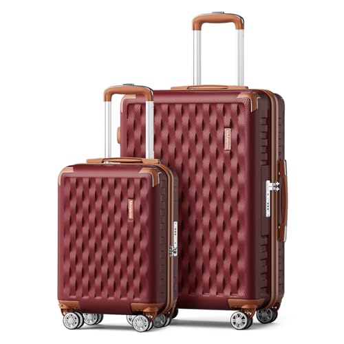 Image of Melalenia Luggage Sets 3 Piece, Hard Shell Carry on Suitcase with Spinner Wheels and TSA Lock, Travel Lightweight Luggage Set for Women, Red Brown