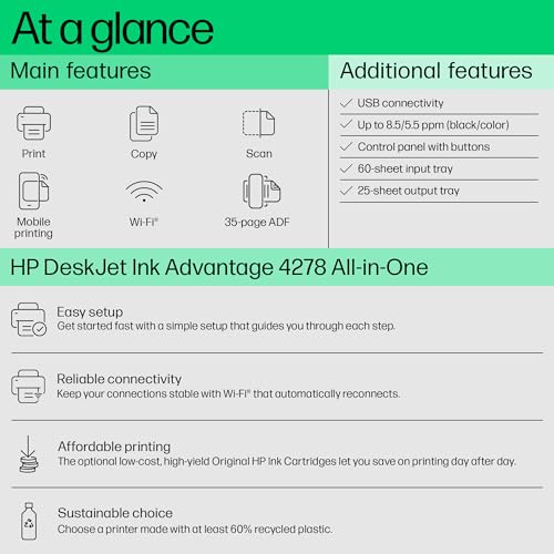 HP Ink Advantage 4278 Printer, Automatic Document Feeder (ADF), Print, Copy, Scan,WiFi,Bluetooth, USB, Simple Setup Smart App, Ideal for Home. 7 41GiGtXIvZL