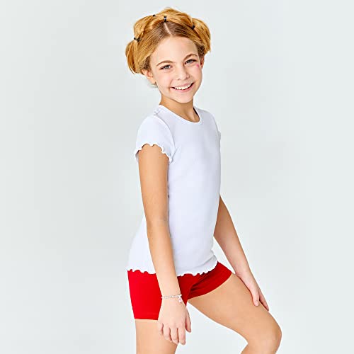 Goxu Girls Ribbed Knit Short Sleeve T Shirts Casual Basic Crewneck Tee Tops For Girl Size 7-14 Years Old (White, 13/14 Years) #TOP4