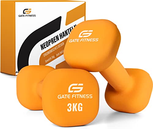 GATE FITNESS® Neopren Hanteln Set [2 Stück] | Kurzhanteln 2er Set für Frauen und Männer | Kurzhantelset mit Gewicht ab 1kg/2kg/3kg/Set | Hantelset / Dumbbells ideal für Sport Fitness Aerobic