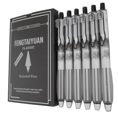 Fengtaiyuan Retractable Gel Pens, 0.5mm Fine Point Black Ink, Quick Dry Gel Pens with Triangular Silicone Grip, Ergonomic Non-Slip Smooth Writing for School Office Note Taking, 6 Pack