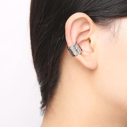 HZMAN Hammered Ear Cuff Earrings for Men Women Retro Stainless Steel Lightweight No Piercing Clip On Cartilage Earring Jewelry Gift2