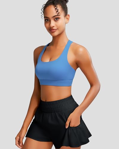 Image of RUNNING GIRL High Impact Sports Bras for Women - Scoop Neck Strappy Sports Bra High Support Moulded Cup Workout Bra