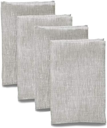 Solino Home Linen Cloth Napkins Set of 4-100% Pure Linen Oyster G...