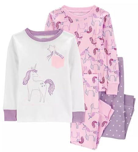Carter's Toddler Girls 4pc Cotton Snug Pajamas PJs Set (US, Age, 3 Years, Pink/Purple Unicorns)
