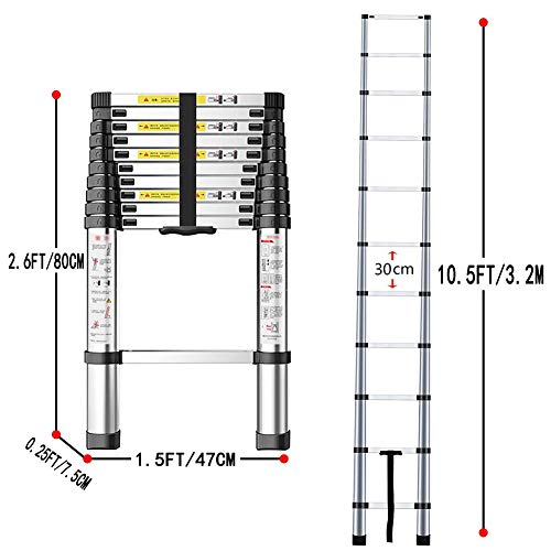 Telescoping Ladder 10.5Ft Aluminum Telescopic Extension Ladder Retract Collapsible Ladder Portable Multi-Purpose Lightweight Compact Folding Ladder With En131 Certified #TOP1