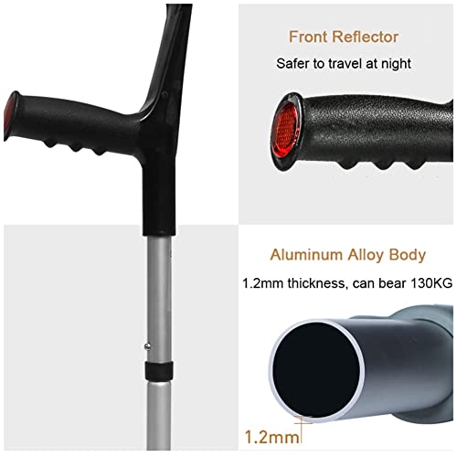 Muletas Bastón Plegable de Aluminio (2 Unidades, Puño Abierto), Antebrazo Telescópico para Adultos, Agarre Cómodo, con Empuñadura Ergonómica y Reflector (Soporta hasta 130 kg)