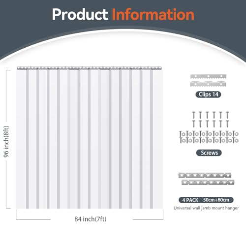 Image of AUURIO Plastic Door Curtain, 96 inch Height x 84 inch Width x 0.08 inch Thickness, 14PCS Clear Smooth PVC Door Freezer Curtains Strips, Insulating Plastic Curtains for Doorways of Walk-in Cooler, Warehouse,Garage
