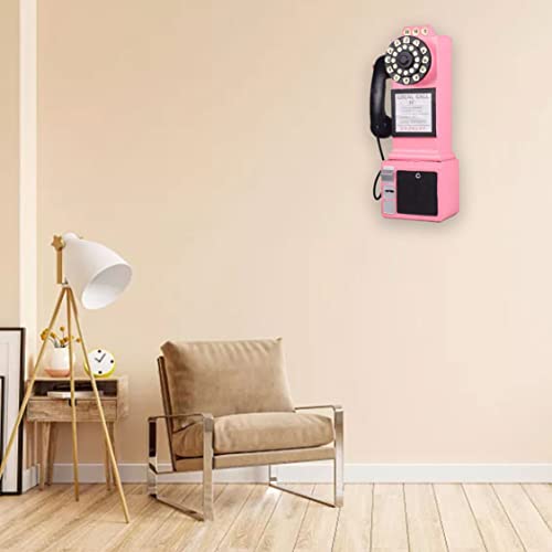 Teléfono vintage pared estilo retro rosa miniatura 2