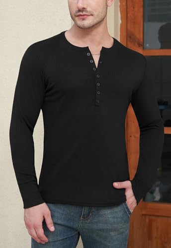 YTD Mens Casual Slim Fit Basic Henley Long Sleeve Fashion T-Shirt3