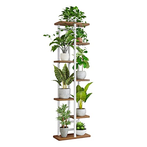 TIE-DailyNec Scaffale Multiplo Portavasi Da Fiori, Espositore Per Fioriera In Metallo, Scaffale Di Stoccaggio Per Interni ed Esterni (7 Livelli, Grana Di Legno Profonda)