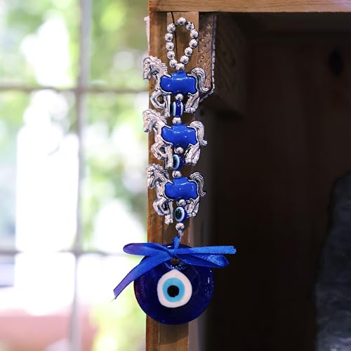 Image of 3 Horse Evil Eye Wall Hanging Decoration for Positive Energy & Protection | Aesthetic Home Decor | Nazar Battu for Home Entrance & Car Dashboard Decor | Ideal for Spiritual Gifting & Wall Decor