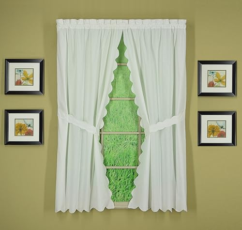 Today's Curtain, AMZ Orleans Scallop Curtain, White 63" Panel Pair and Tieback,4-Piece-Set, 60" W x 63" L, White