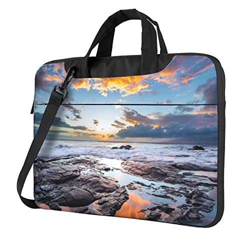 Sac ordinateur 13 pouces motif coucher de soleil d'Hawaï noir avec bandoulière réglable
