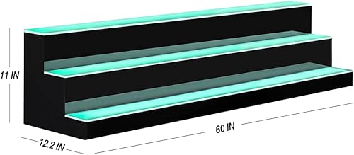 Miniatura 46 de Estante de exhibición de botellas de licor con luz LED desmontable de 24 pulgadas, 3 escalones, estante para botellas de licor, compatible con banco