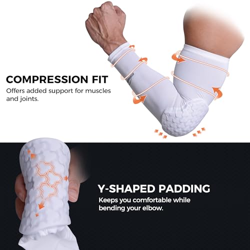 image for COOLOMG compression arm sleeves with elbow pad for volleyball basketba