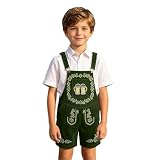 Latzhose Kinder Jungen, Kurze Latzhose Hosenträgerhose Mit Oktoberfest-Motiv Für Jungen Traditionelle Bayerische Lederhosen-Optik Aus Denim Mit Verstellbaren Trägern