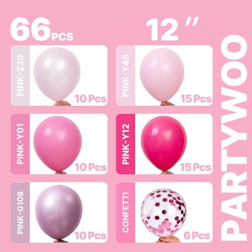 Image of PartyWoo Pink Balloons 66pcs 12 Inch Pearl Metallic Mauve Magenta Fuchsia Hot Pink Confetti Latex Balloons for Gender Reveal Bridal Shower Baby Shower Princess Theme Birthday Party Decorations