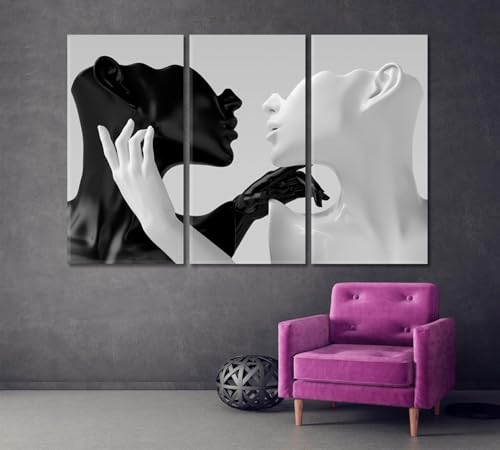 Tableau abstrait noir et blanc moderne TONGYINLI cadre 60x120 cm