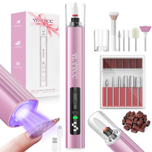 Image of YLYYCC Cordless Nail Drill Electric File with UV Nail Lamp: Professional for Acrylic Gel Dip Powder Nails Portable Nail Drill Machine Kit for Manicure Pedicure Nail Set Rechargeable Lightweight