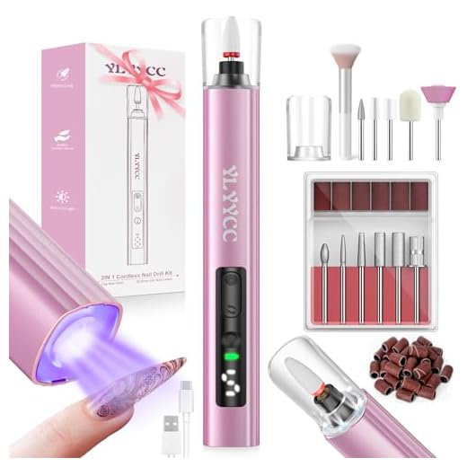 YLYYCC Cordless Nail Drill Electric File with UV Nail Lamp: Professional for Acrylic Gel Dip Powder Nails Portable Nail Drill Machine Kit for Manicure Pedicure Nail Set Rechargeable Lightweight