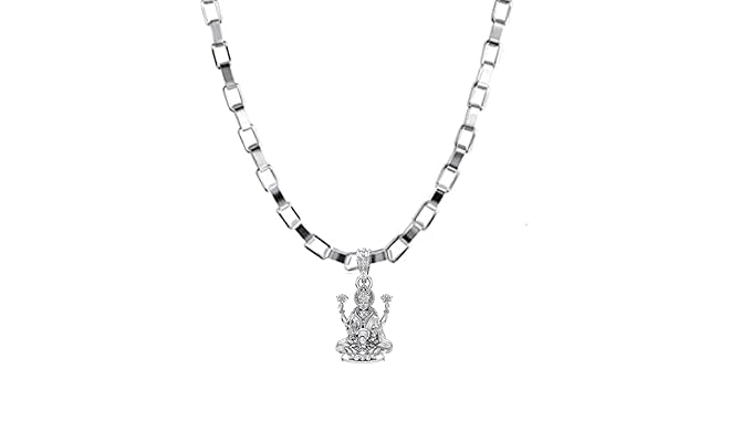 Sterling Silver (92.5% purity) Goddess Laxmi Ji Chain Pendant (Pendant with Chain) for Men & Women Pure Silver Lord Laxmi Ji Chain Locket for Health & Wealth