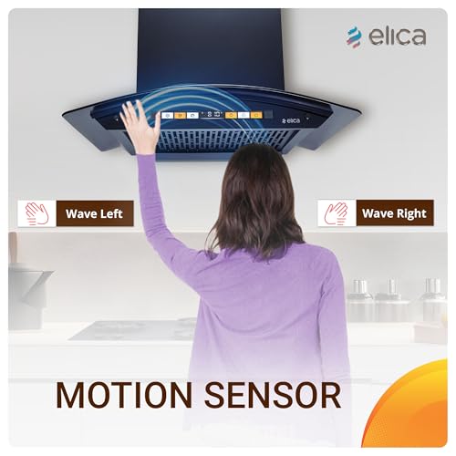Image of Elica 60cm 1600 m3 /hr Filterless Autoclean Curved Glass Kitchen Chimney|15 Yrs Motor & 5 Years Comprehensive Warranty|Black | Orange Touch Control Panel+Motion Sensor| WD HS ORG FL 600 HAC LTW MS NERO