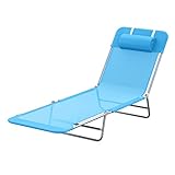 Outsunny Folding Chaise Lounge Pool Chairs, Outdoor Sun Tanning Chairs with Pillow, Reclining Back, Steel Frame & Breathable Mesh for Beach, Yard, Patio, Blue