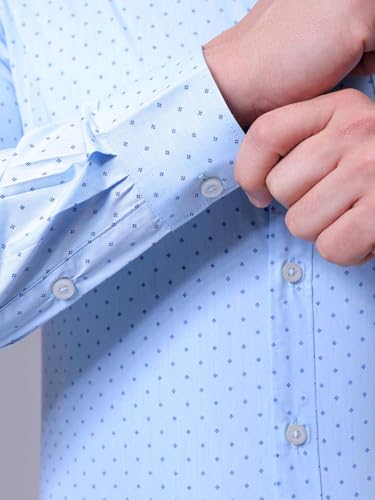 Image of The Indian Garage Co Men Slim Fit Ditsy Printed Full Sleeves Cutaway Collar Formal Shirt