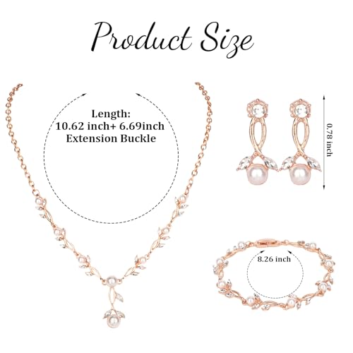 Bridal Jewelry Sets for Women,Cubic Zirconia Wedding Jewelry for Women Pearl Pendant Necklace Earrings Set3