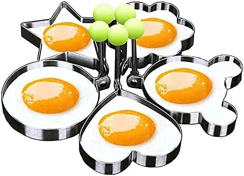 chutemka - Egg Rings Stainless Steel | Egg Pancake Mold Ring Kitchen Utensil for Creative Breakfast 5 Piece Set - Round, Heart, Flower, Five-Pointed Star and Mickey Mouse Shaped Mold Ring,Egg Cooker
