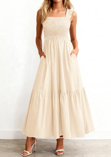 Image of PRETTYGARDEN Women's Summer Dress Casual Ruffle Strap Gingham Midi Sundress