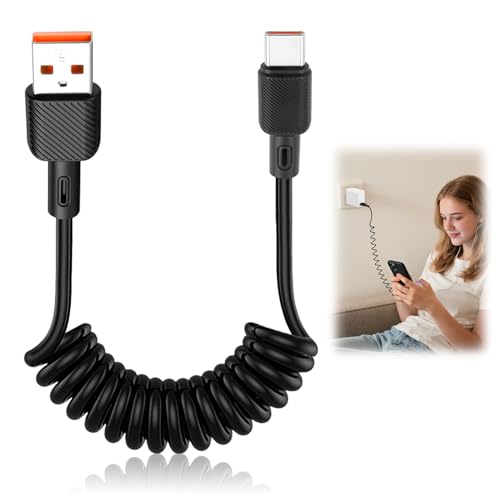 Coiled USB A to USB C Cable for Android Auto, Apple CarPlay, iPhone 16 Car Charger, Samsung Charger, 3A 15W Fast Charging, 0.3-1.2m, Car Adapter USB C, iPhone 15 Pro Max/iPad/S23 - Image 6