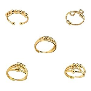 5 Stuks Fidget Ringe voor Vrouwen, 5 Stijlen Gouden Draairingen Koper Eenvoudig Design Verstelbare Sieraden Accessoires voor Vrouwen