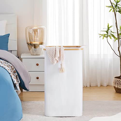 100L Large Laundry Hamper With Lid And Liner Bag, 27.6" Tall Laundry Basket With Handle, Waterproof And Collapsible Cloth Hamper For Bedroom And Bathroom, White #TOP7