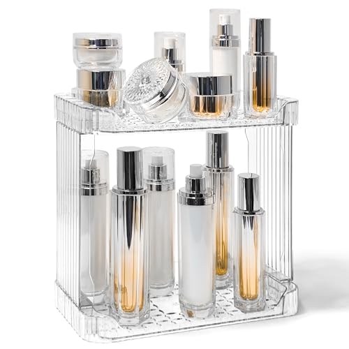 Bathroom Counter Organizer Cosmetics Skincare Organizers-2 Tier-Clear