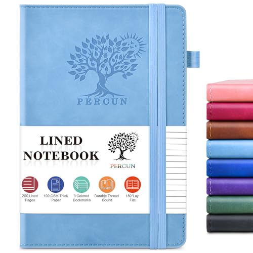 Carnet de notes ligné A5 avec couverture rigide en cuir pour écrire, prendre des notes, voyager, 200 pages, papier ligné épais, 15 x 21,6 cm, format A5