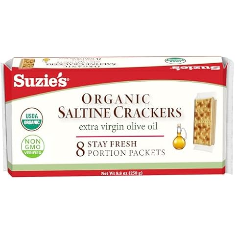 Suzie's, Organic Saltines, Salted Crackers, Salt & Extra Virgin Olive Oil Flavor - 8.8oz Pack Cover