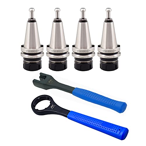 WTTTOOLS US Stock 4PCS BT40-ER32-70 Tool Holder Pull Studs Included+1PC BT40 Wrench+1PC ER32 Wrench