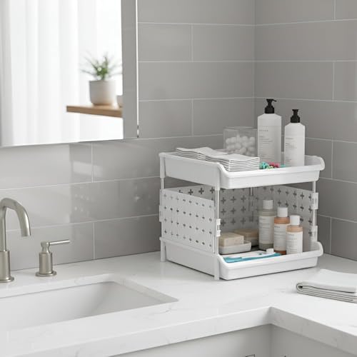 Image of JD Fresh 2 Tier Plastic Storage Drawer Organizer /Stackable Modular Storage Rack for Clothes /Breathable Design Kitchen Organizer /Multipurpose Shelves Storage for Office, kids room and Pantry (White)