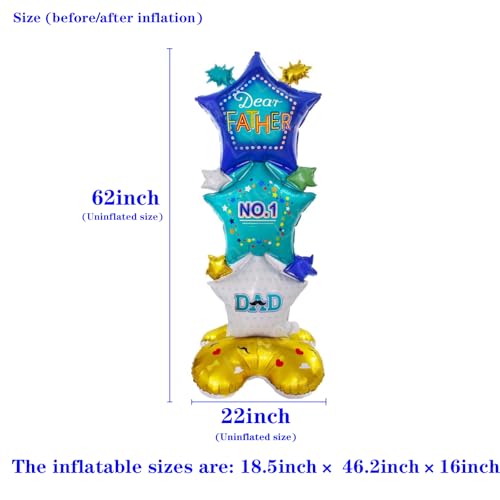 Image of Father's Day Standing Balloon - Extra Large 62 Inch DAD Foil Balloon for Party Decorations, Blue Dear Father's Day Aluminum Balloonns for Birthday Celebrations Happy Father's Day-1PC