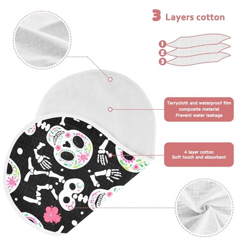 Burbuja Skeletons Muslin Baby Burp Cloths, Soft & Absorbent Cotton Burping Rags for Newborn Boys & Girls, 2 Pack3