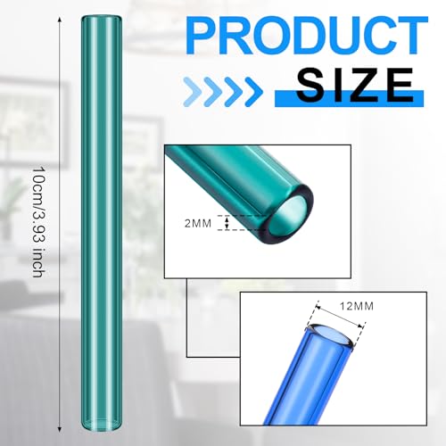 Image of FoldTier 6 Pcs Borosilicate Glass Tube 12mm OD 2mm Thick Glass Blowing Tubes with Cleaning Brush(4 Inch,Grey, Blue, Dark Green, Yellow, Clear)