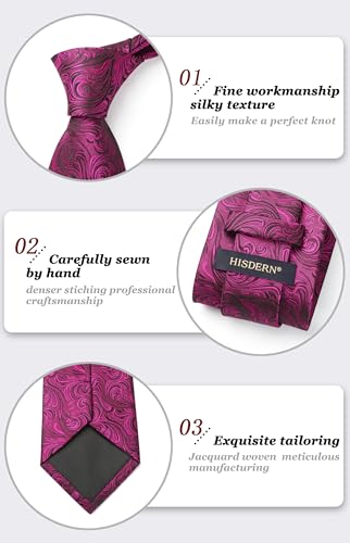 Image of HISDERN Extra Long Ties for Men Classic Floral Tie and Pocket Square Elegant Silk Necktie Handkerchief Set Wedding Party
